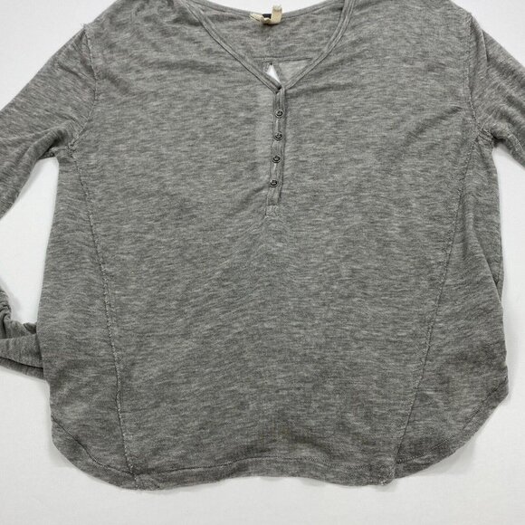 We The Free Gray Henley Open Back V Neck Long Sleeve T Shirt Tencel Size S - Picture 9 of 11
